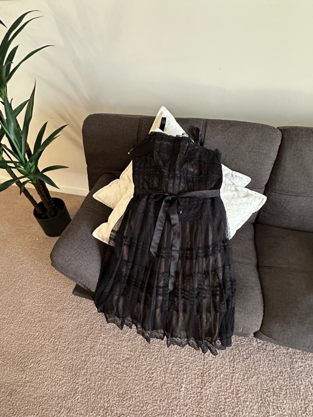BCBGMaxAzria Black Lace Slip Dress with Satin Lining